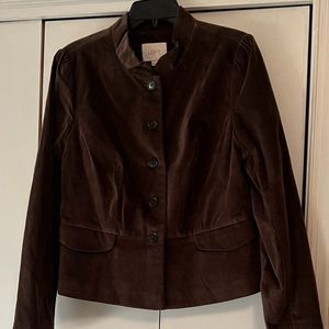 Ann Taylor LOFT Brown Velvet Jacket with Ruffle Collar - 12